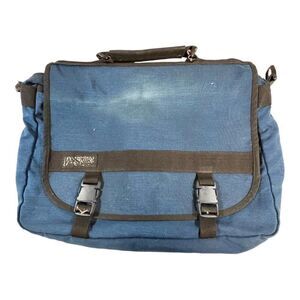 Jansport Blue Messenger Laptop Bag With Black Straps & Multiple Pockets READ